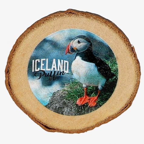 Wooden puffin on cliff magnet