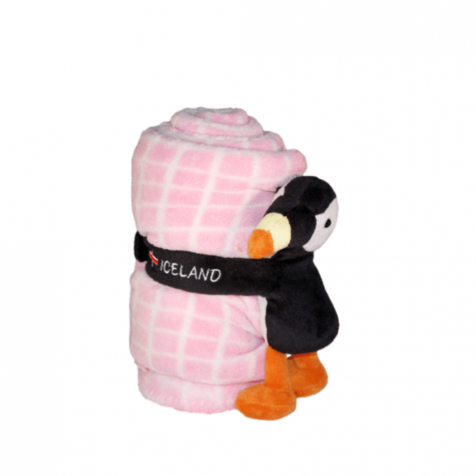 Puffin stuffed animal with blanket