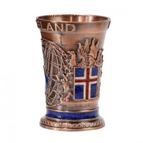 Iron shot glass in bronze color with coat of arms