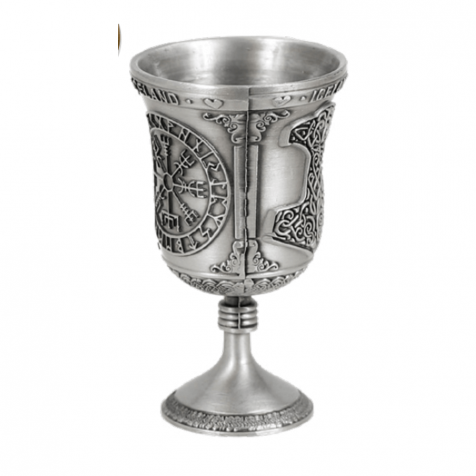 Iron grail cup in silver with viking theme
