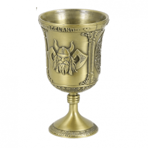 Iron grail cup in bronze with viking theme