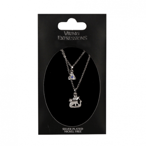 Double necklace with viking ship and stone