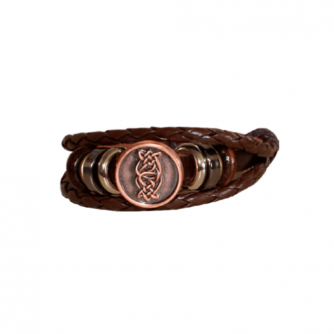 Ladies leather bracelet with bronze celtic pattern