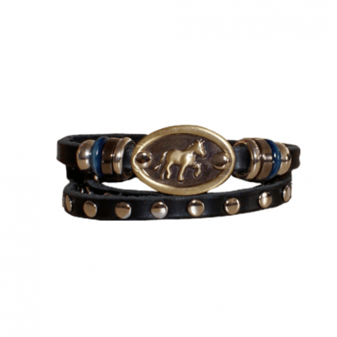 Men's leather bracelet with horse and studs