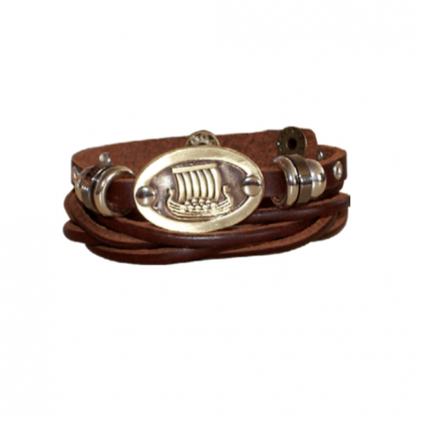 Men's leather bracelet with viking ship