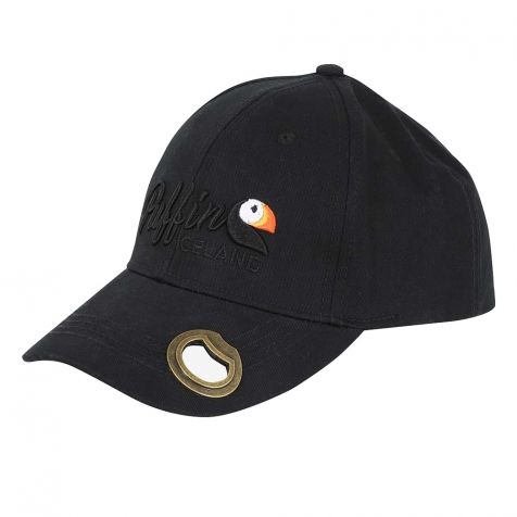 Cap with puffin and bottle opener