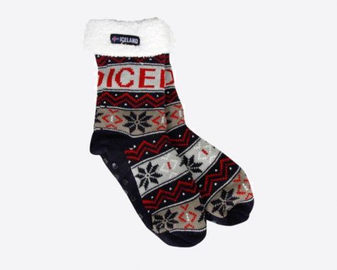 Fluffy cabin socks with Nordic pattern and Iceland